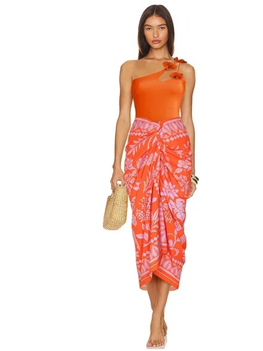 Andres Otalora Skirt Wrap Midi in Pink Orange Paisley